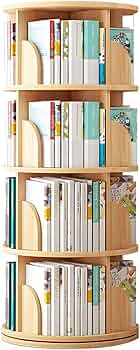 Amazon｜Yumcute 本棚 回転式本棚 【天然木】 4段 大容量 スリム