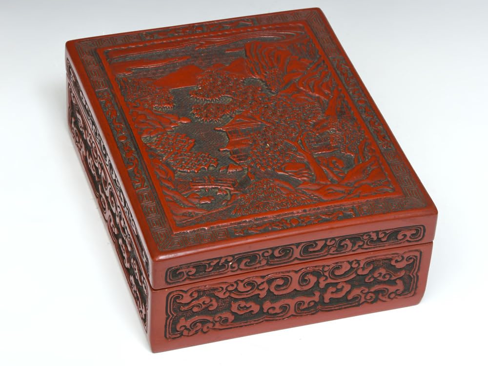 Amazon.co.jp: 仙台堆朱楼閣山水図硯箱彫漆木工芸漆工芸漆芸天然木漆器