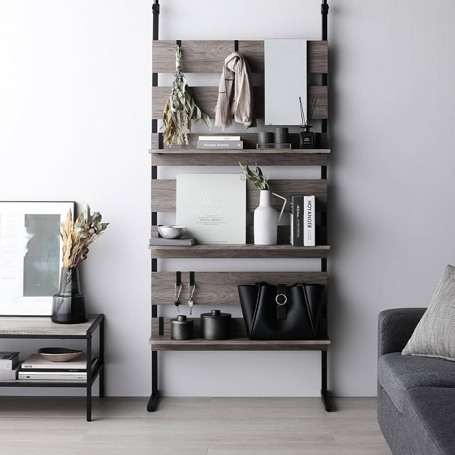 Amazon｜RASIK つっぱり棚 突っ張りラック ミラー・フック付き 本体