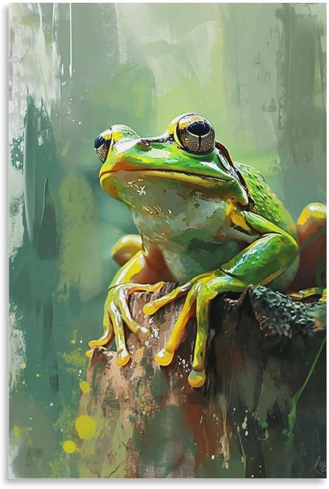 Amazon.co.jp: 絵画 緑のカエル アートパネル ポスター 動物イラスト