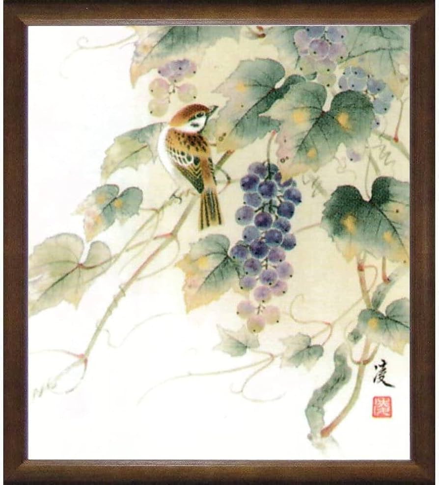 Amazon.co.jp: 中村凌 葡萄 色紙 ブラウン 日本画 静物画 ぶどう 花鳥