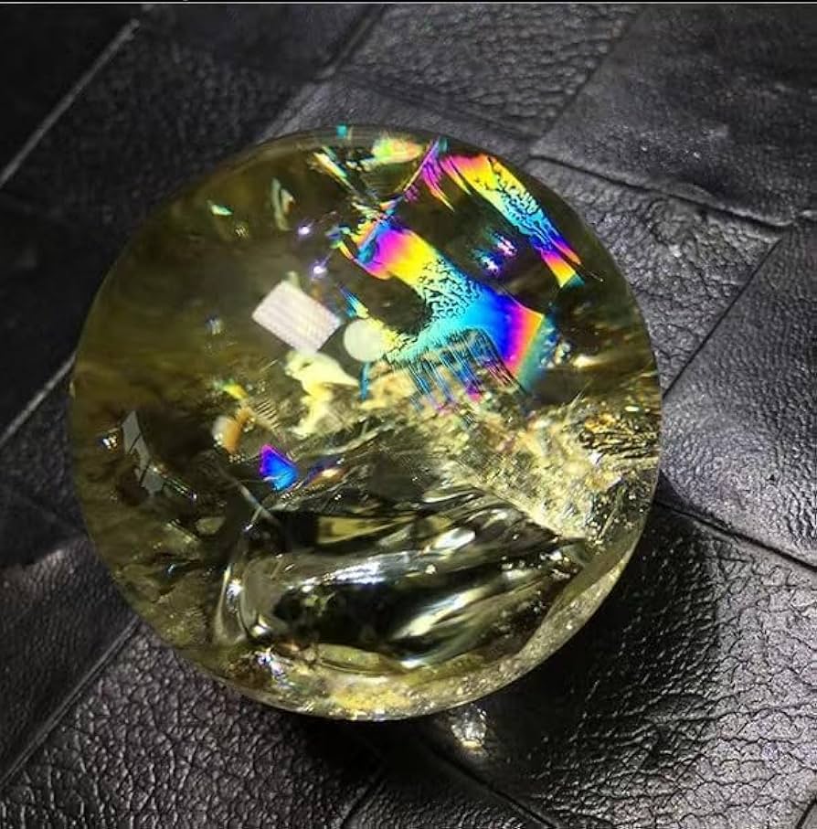 Amazon.co.jp: シトリン 丸玉 黄水晶 Citrine 虹入りシトリン 原石