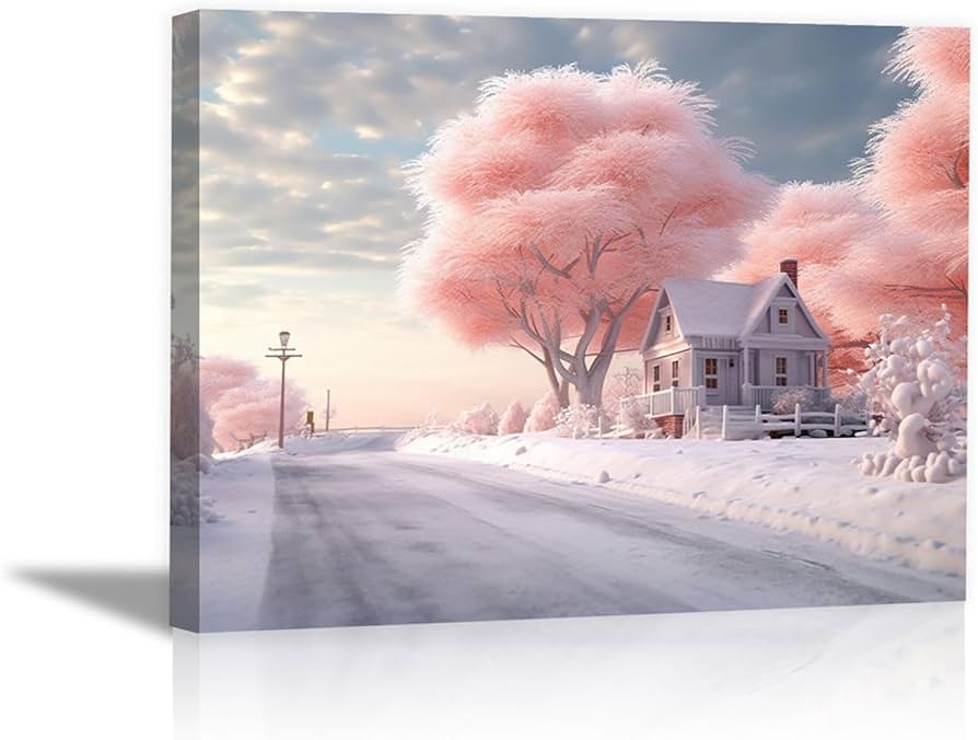 Amazon.co.jp: 冬の風景 キャンバス アートパネル 抽象絵画,雪の木の家