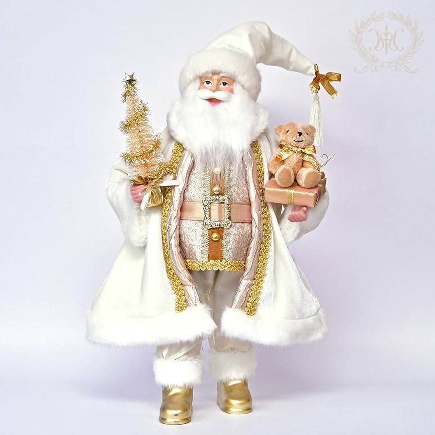 Amazon | サンタクロースフィギュアホワイト/ツリー＆ベアー47cm