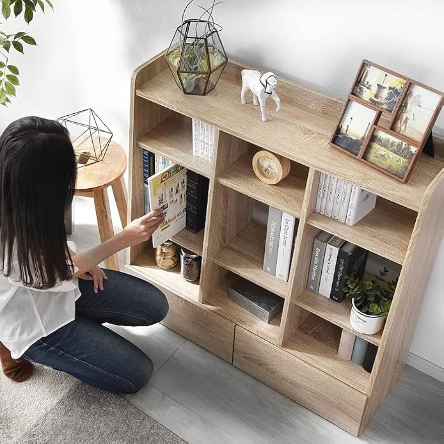 Amazon｜オープンラック 幅90 3列3段 本棚 引き出し スリム 薄型