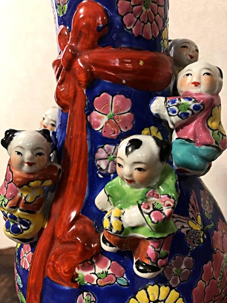 Amazon.co.jp: 中国美術 多唐子 多彩草花蝶芭蕉扇紋 砂こうだい 花瓶