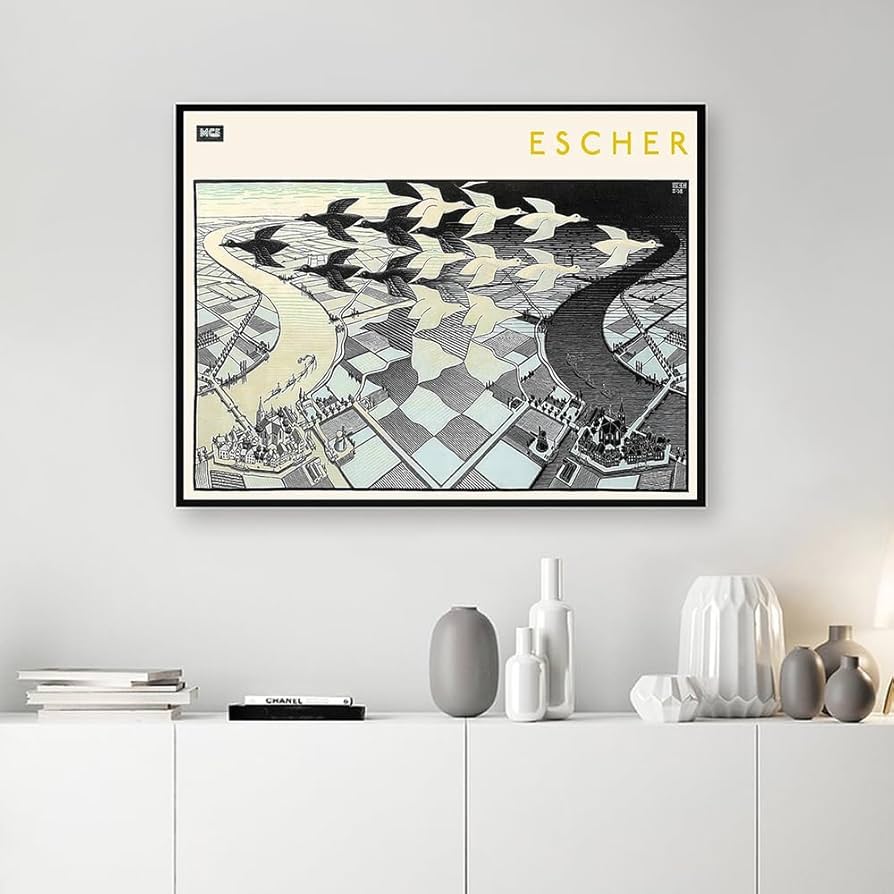 Amazon.co.jp: M.C.エッシャーポスター昼と夜の抽象的なキャンバス絵画