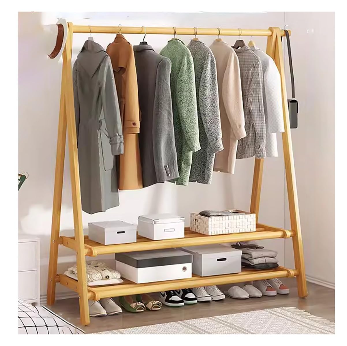 Amazon｜ハンガーラック 木製 ワードローブ クローゼット 頑丈 大容量