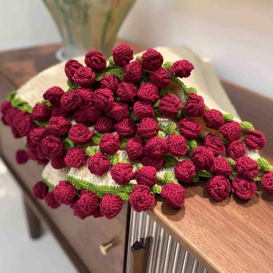 Amazon.co.jp: フラワーブーケブランケット、手作りかぎ針編みのバラの