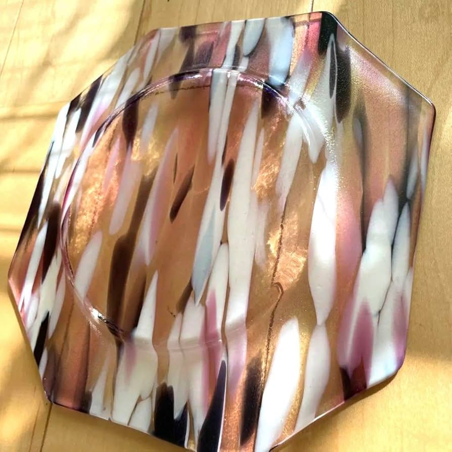 天気雨ガラス大皿3枚セットピンクマーブル模様