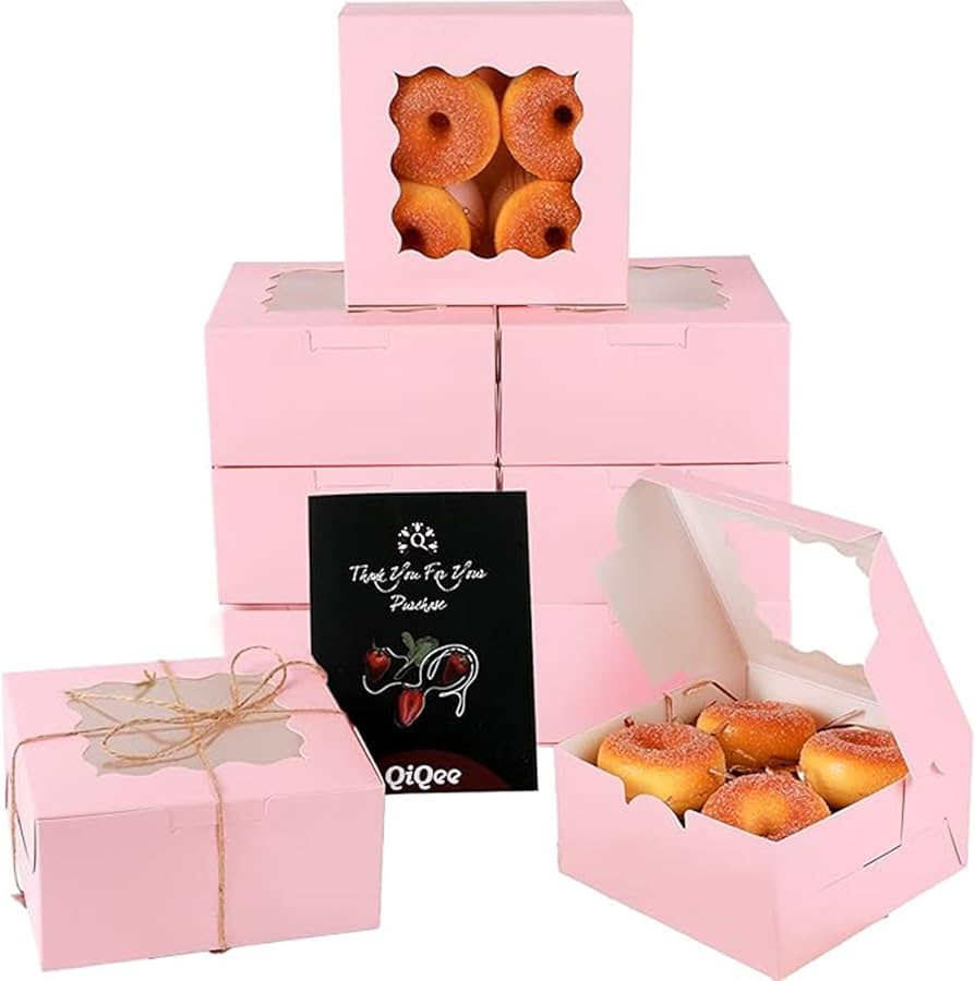 Amazon.com: qiqee Pink Bakery Box with Window 60packs 6x6x3 Pink