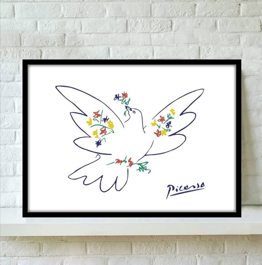 Amazon.co.jp: ピカソ 花と鳩 A4サイズ フレーム付き アートポスター