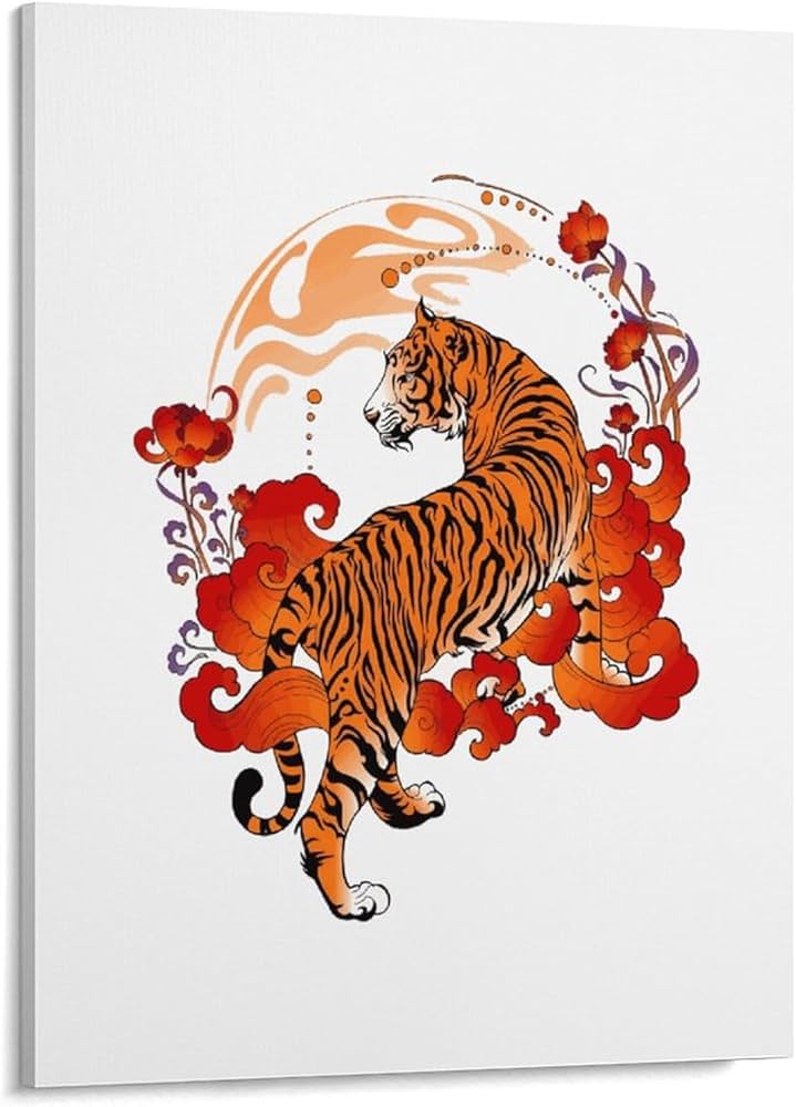 Amazon.co.jp: タイガー 虎 花 トラ とら キャンバス絵画 アートパネル