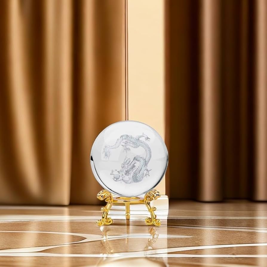 Amazon.co.jp: 龍 水晶玉 置物 五本爪 台座付き 昇龍レーザー彫り60mm