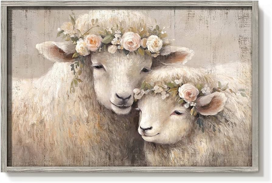 Amazon.co.jp: 羊の額入りウォールアート 装飾:農家の木製絵