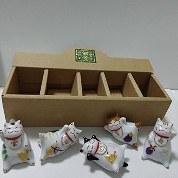 Amazon.co.jp: 猫舎道楽堂本舗 猫 箸置き 縁起物 5個セット : ホーム