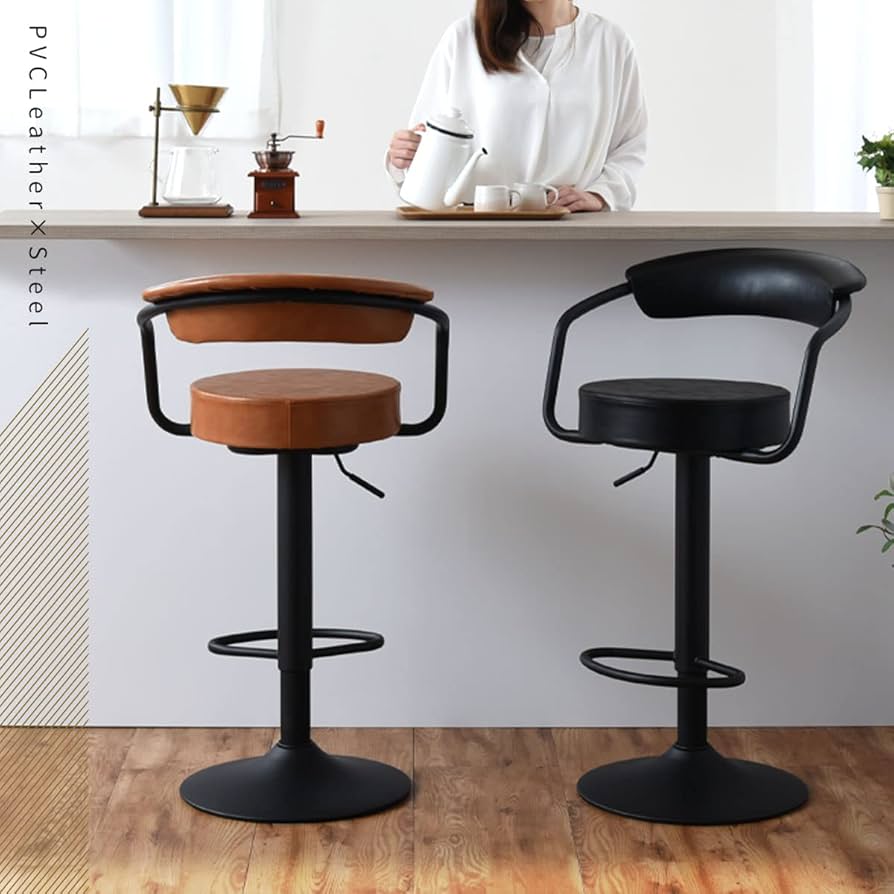 Amazon｜ぼん家具 カウンターチェア 背もたれ付き 昇降式 座面高65.5