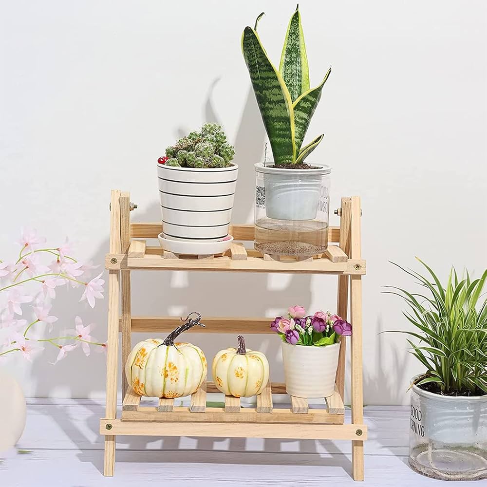 Amazon | ガーデニング フラワースタンド 木製2段棚 プランター