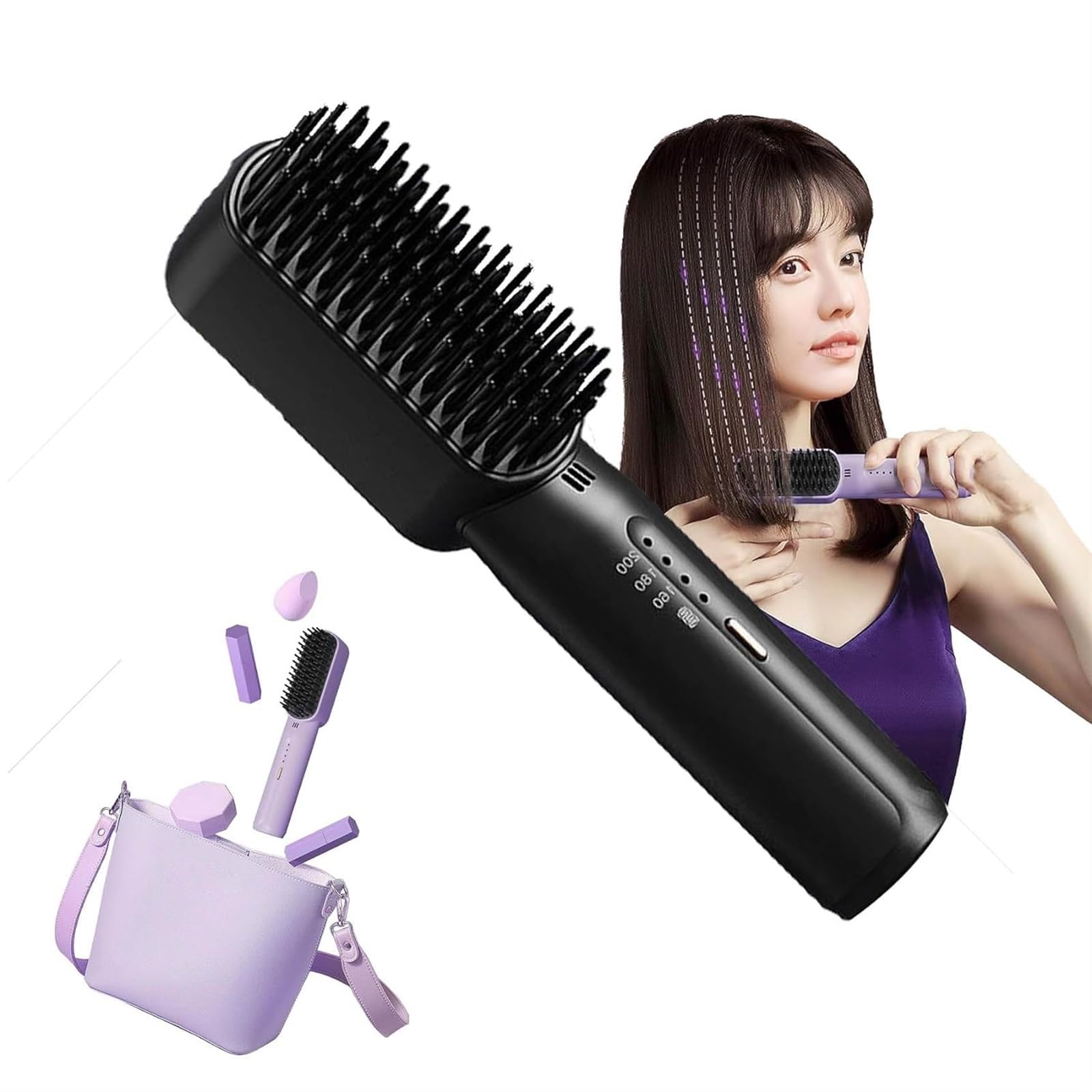 Amazon | ポータブルコードレスミニ縮毛矯正ブラシ、マイナスイオン縮