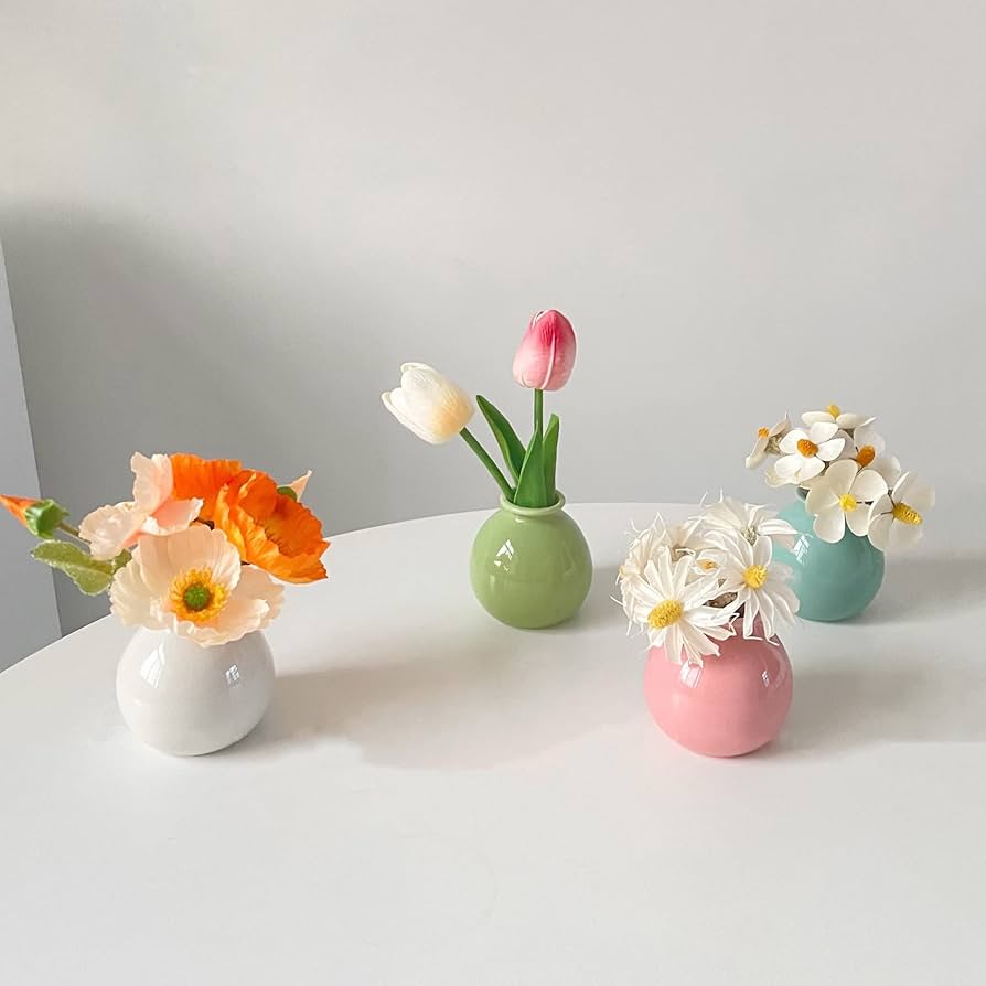 Amazon｜花の花瓶 ミニ広口陶器小花瓶 水耕栽培花器 ドライフラワー