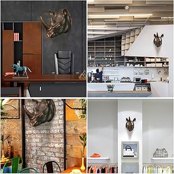 Amazon.co.jp: WORUETE サイの頭 壁掛け - サイの頭の壁彫刻 - 雄大な