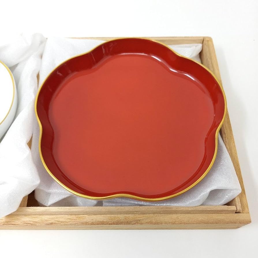 Amazon.co.jp: 品 深川製磁 紅寿 睦皿揃 紅白 梅型 皿 : ホーム＆キッチン