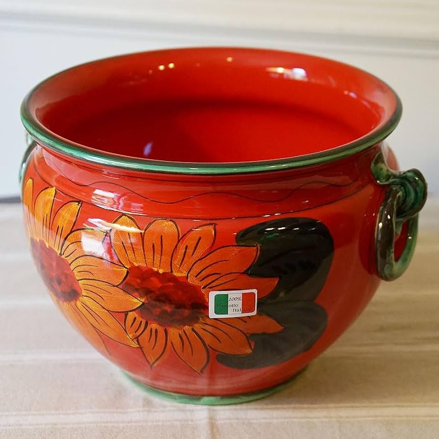 Amazon.co.jp: プランターカバー 鉢カバー イタリア製 レッド 赤（M