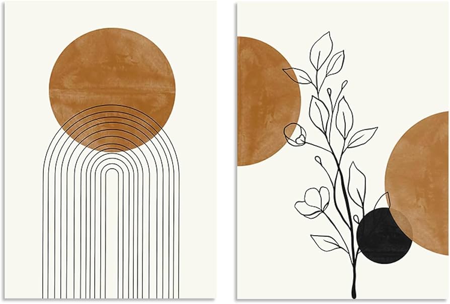 Amazon.co.jp: 抽象的なモダンなポスターキャンバス絵画ライン太陽植物