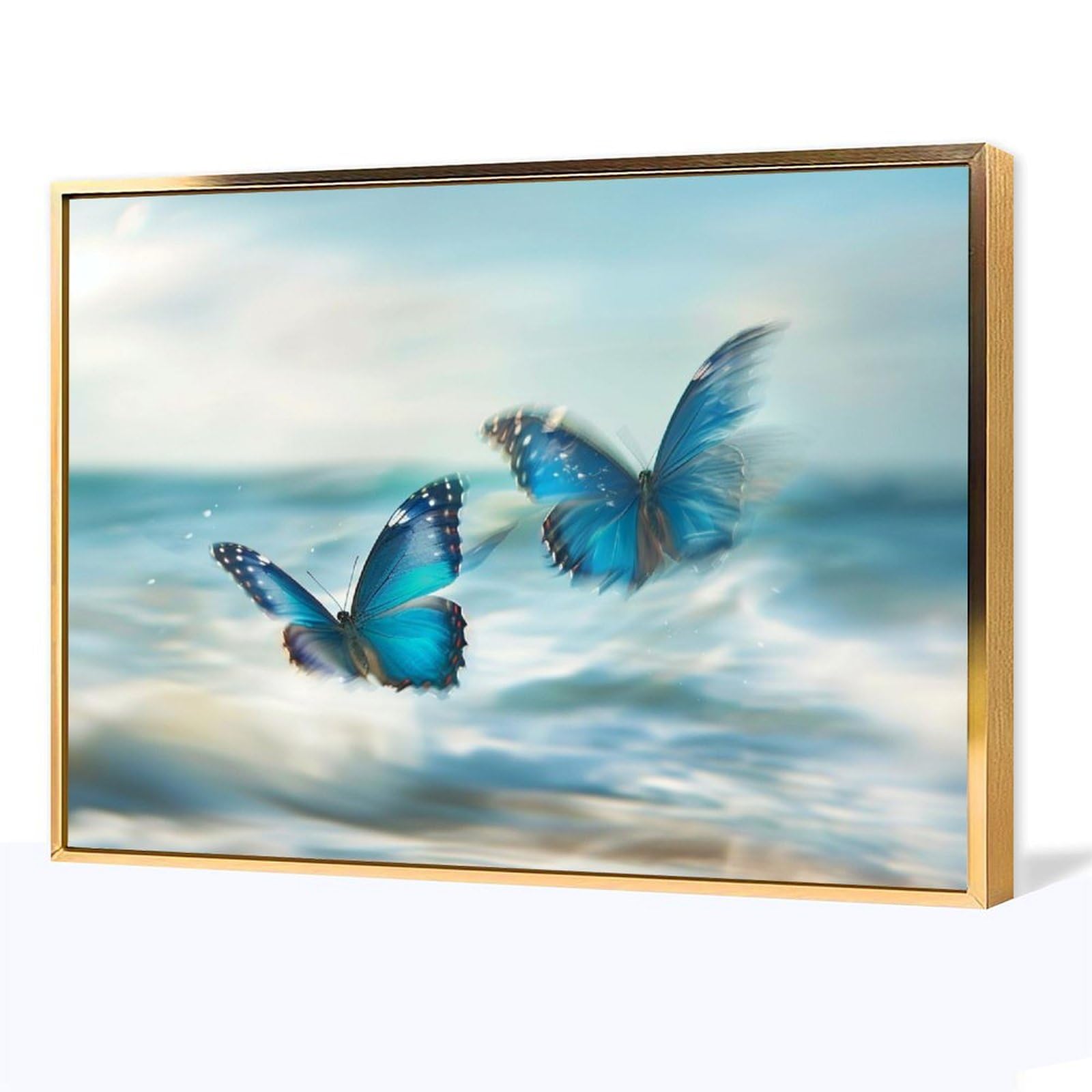 Amazon.co.jp: 絵画 2 つの美しい青い蝶 アートパネル ポスター