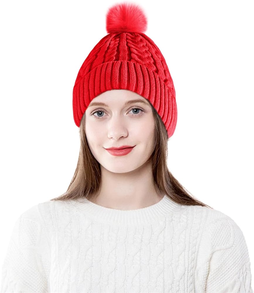 Amazon | [ARSZHORSVS] ニット帽 レディース ポンポン付き 裏起毛 保温