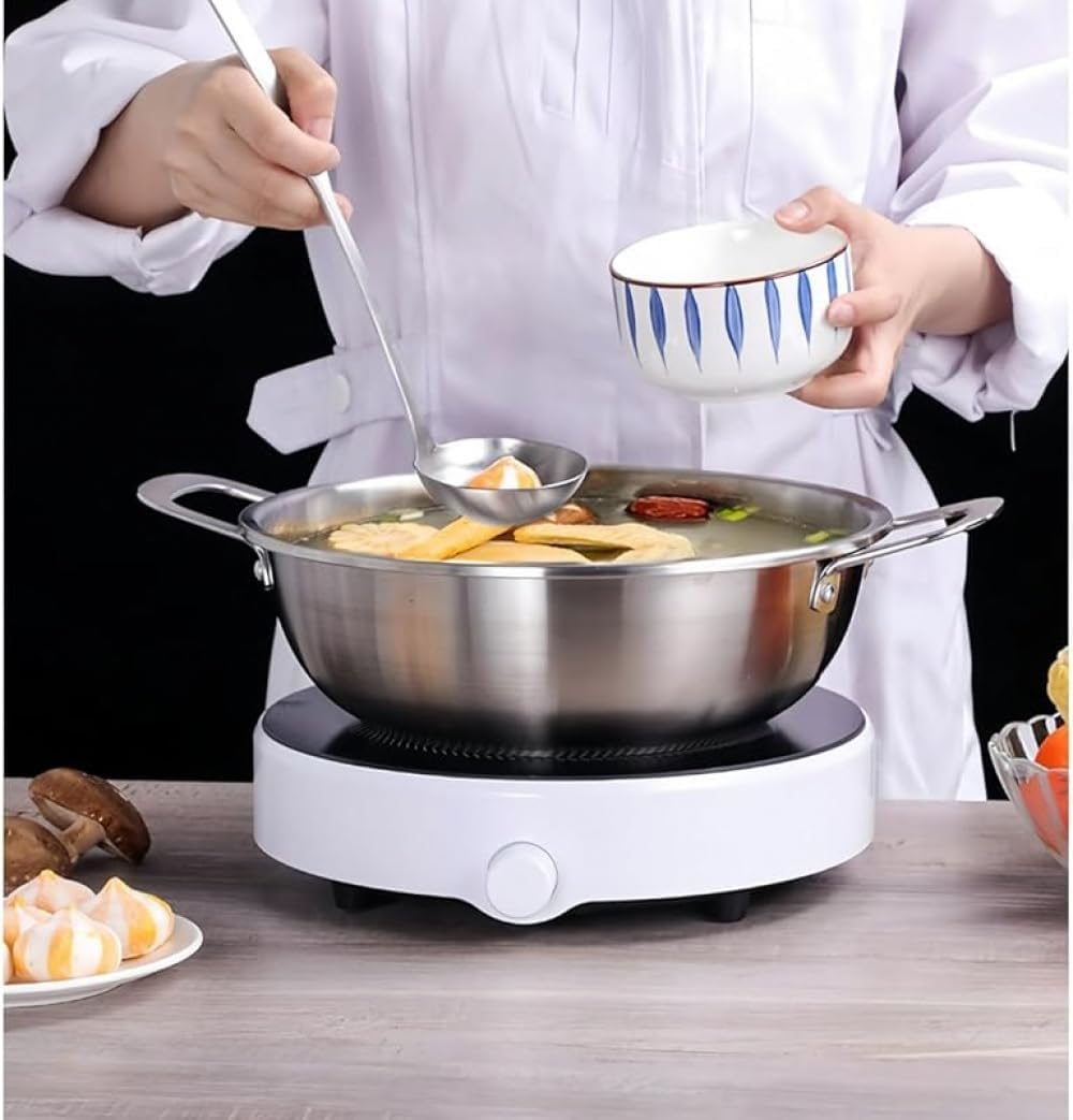 Zxyler 両手鍋 ステンレス製 26cm シルバー：ガラス蓋付き 厚手大容量