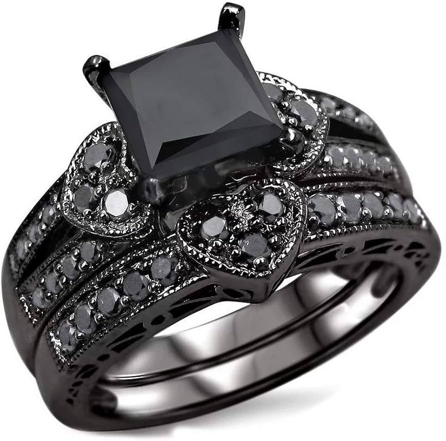 Amazon.com: WANGYUSHENG Women's Black Onyx Princess Cut & Black