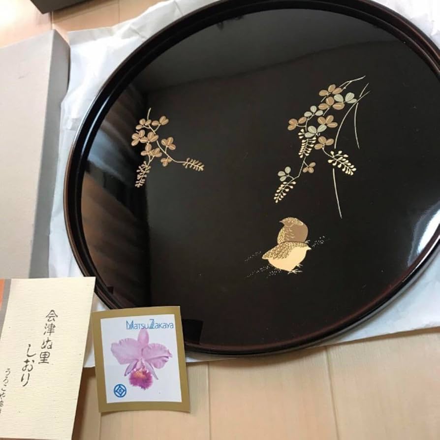 Amazon.co.jp: 萩にうずら 丸盆 お盆 漆 会津塗り : ホーム＆キッチン