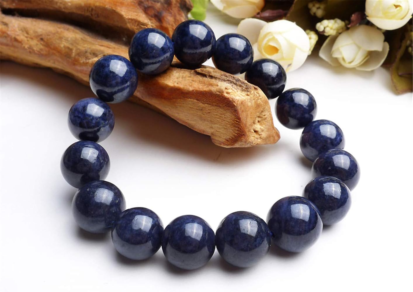 Amazon | 12mm 天然ブルーサファイア宝石ラウンドビーズ レディース