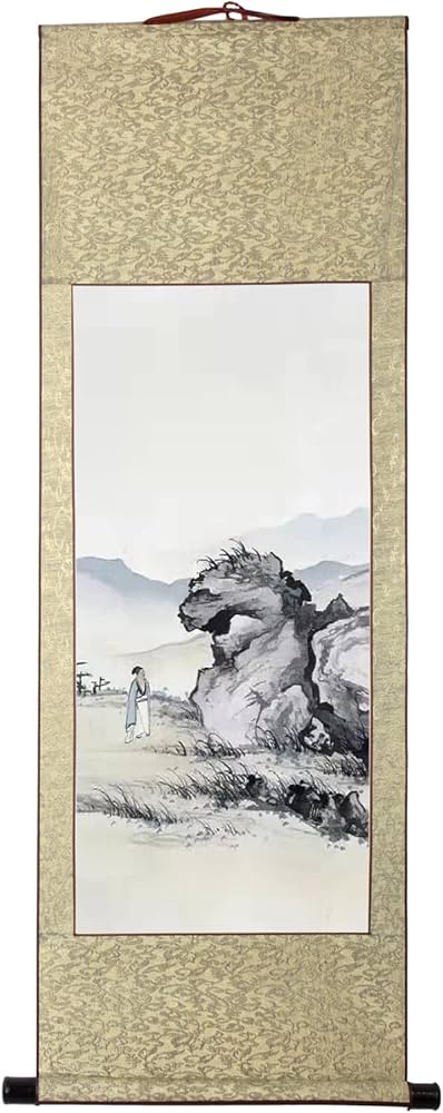 Amazon.co.jp: 画家手描き 掛軸 掛け軸 おしゃれ 水墨山水画 王維遊山