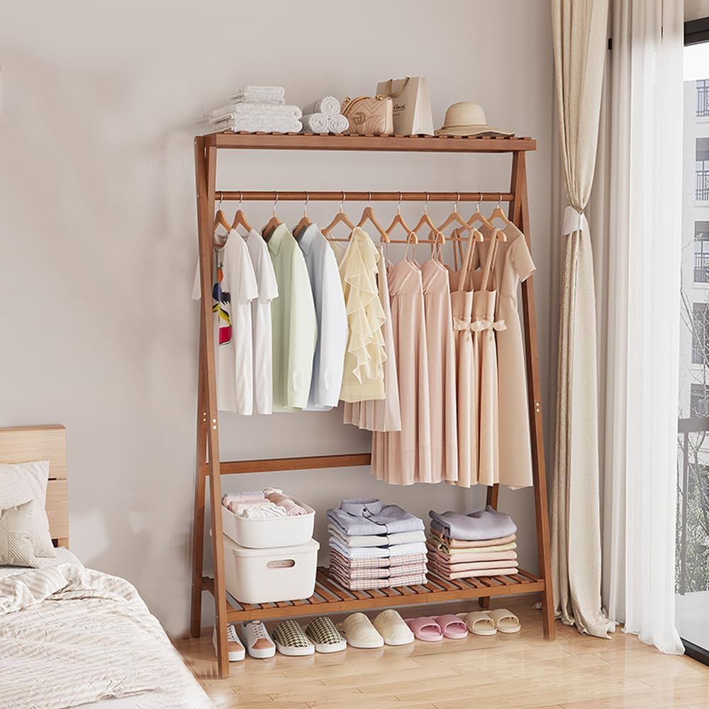 Amazon｜木製ハンガーラック 頑丈な衣類収納ラック 洗濯 ハンガー