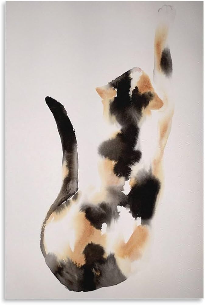 Amazon.co.jp: 三毛猫ねこネコ水彩動物アート キャンバス 芸術