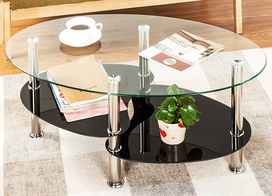 Amazon.co.jp: Simpolu ガラステーブル 楕円 3段 幅88cm 強化ガラス天