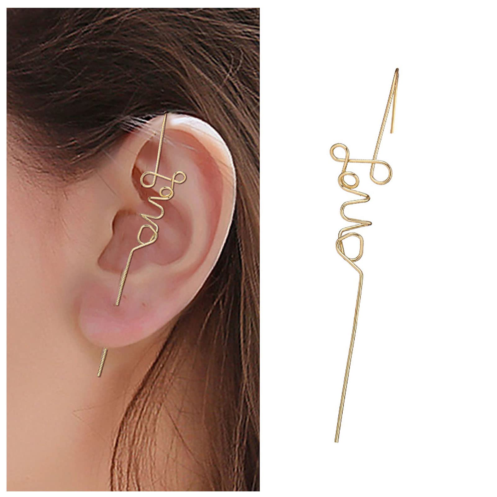 Amazon | Andelaisi 文字ラブイヤーカフラップイヤリング ゴールド