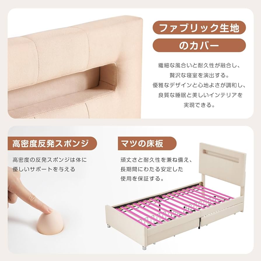 Amazon｜Kennkari ベッドフレーム シングル LEDライト付き フレーム