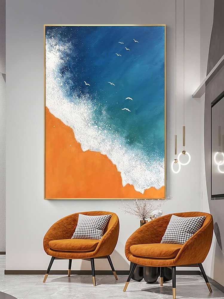 Amazon｜オレンジ色の抽象 完全手描き油絵 3D立体 アートパネル 壁掛け