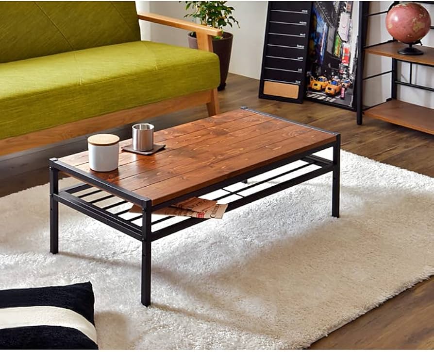 Amazon｜タンスのゲン テーブル 棚付き 幅90 ローテーブル 天然木