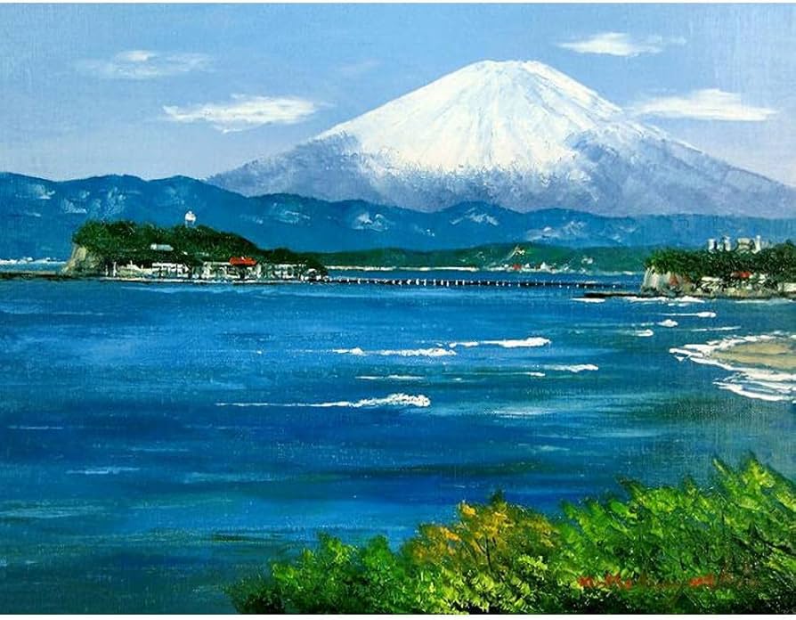 Amazon.co.jp: 小林幸三 湘南の富士 F10号 ゴールド 受注制作 油彩画
