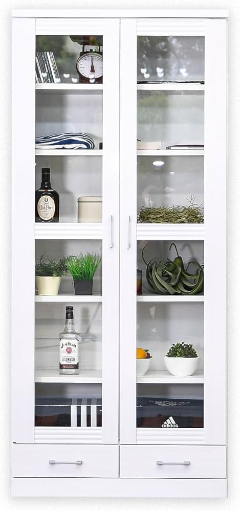 Amazon.co.jp: 国産 引出し 扉付き 本棚 幅80 高さ180 完成品 高級本棚