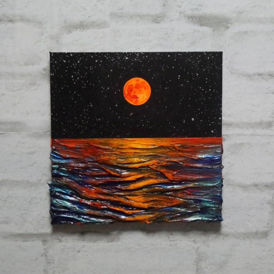 Amazon | 油絵 油彩 油彩画 絵 絵画 【オレンジ色の満月】 X | 絵具 通販