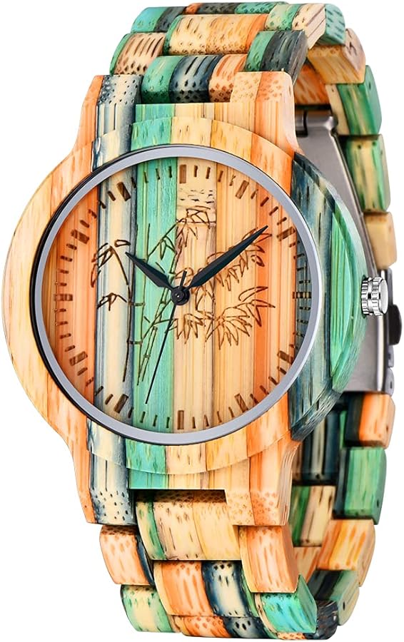 Amazon | Tiong ブランド 木製腕時計 メンズ ハンドメイド カラフル 竹