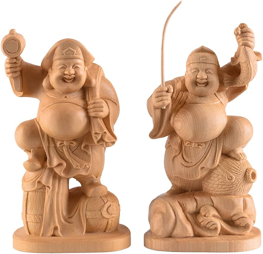 Amazon｜繁樓藝雕 大黒天 恵比寿 置物 仏像 木彫り 桧木製 開運招福
