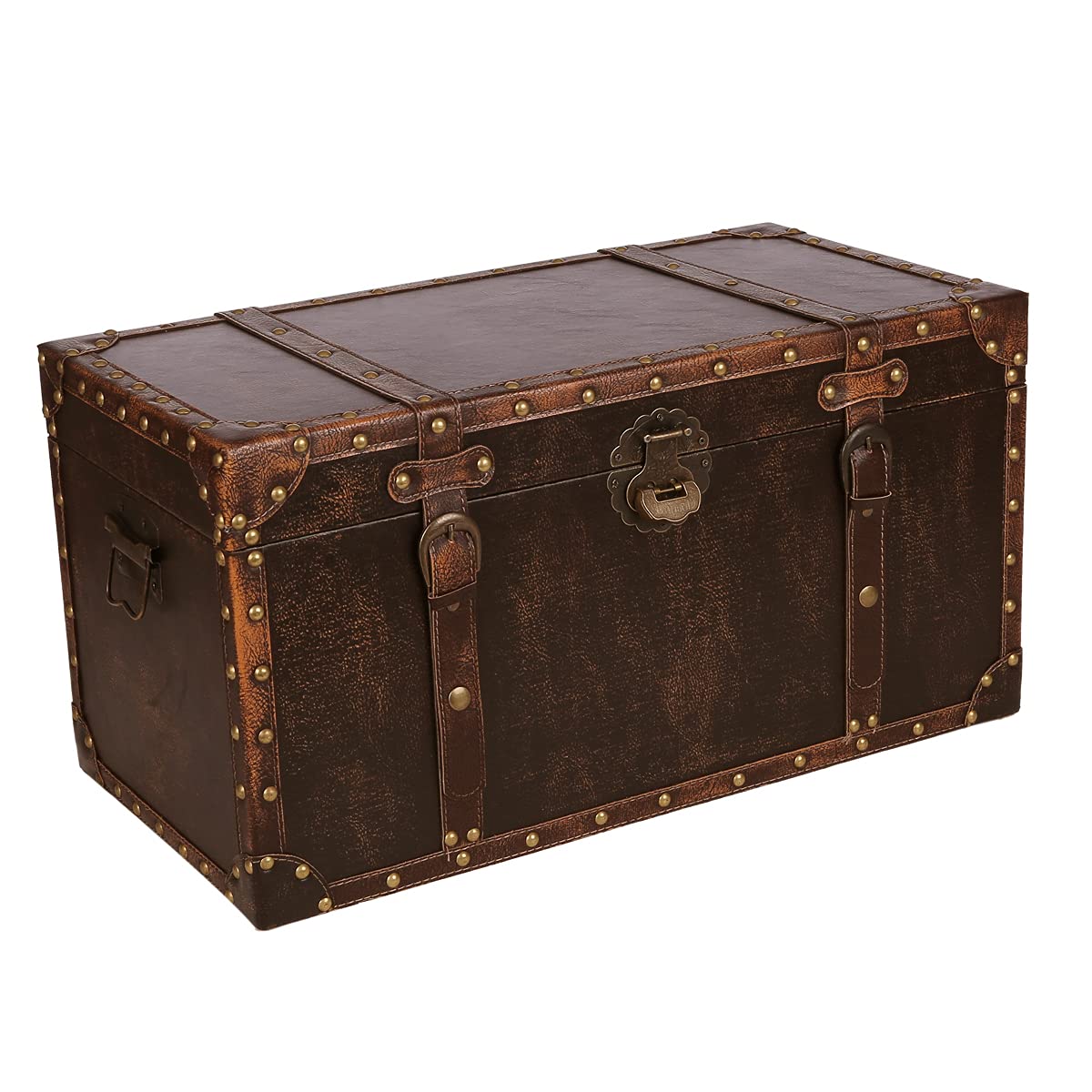 Amazon｜Aoakua 鍵付き 超特大 トランク型 収納ボックス 大型 木箱