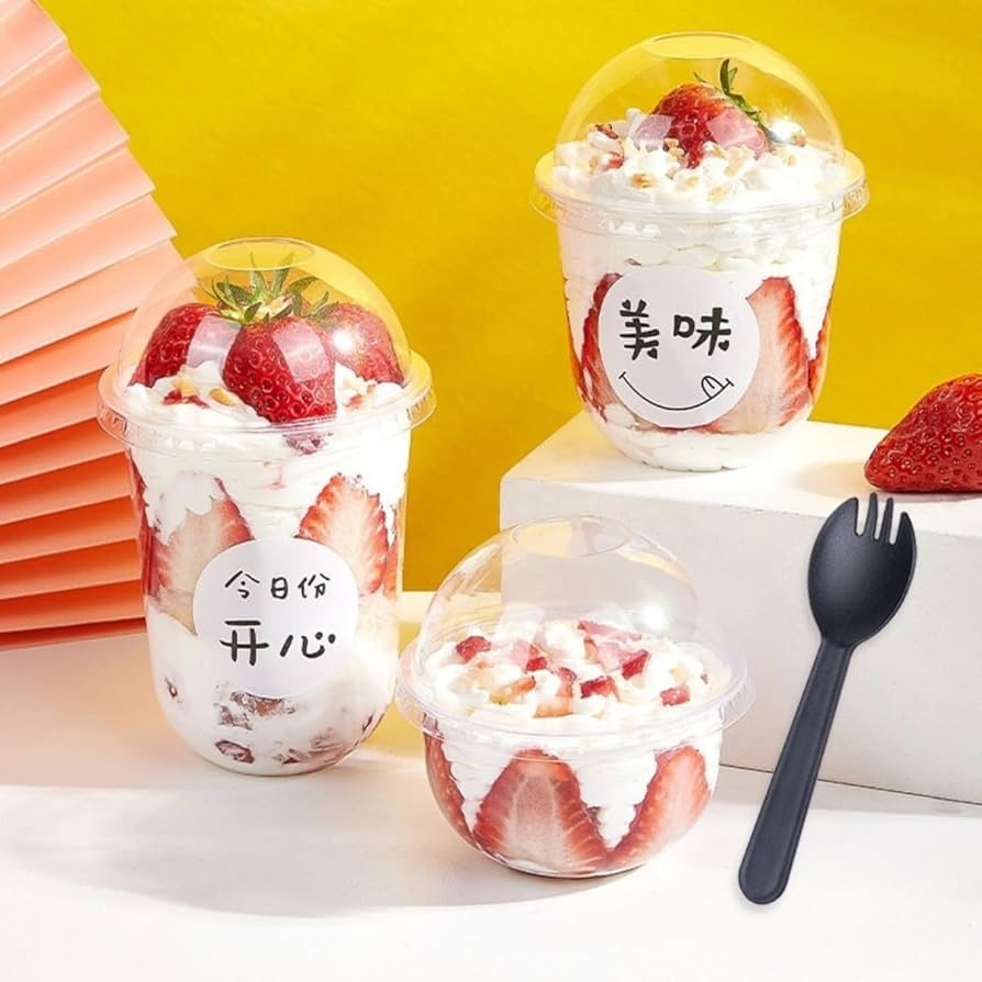 Amazon｜デザートカップ、ドーム蓋付き20/50/100パックプラスチック