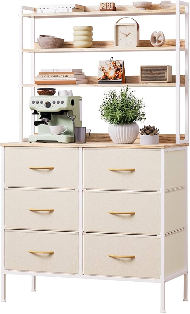 Amazon｜SINNONAKA 3段木製ディスプレイラック付きハイチェスト タンス